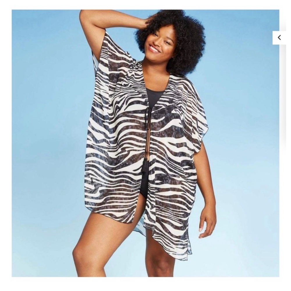 COVER 2 COVER swimsuit coverup sheer zebra print black white